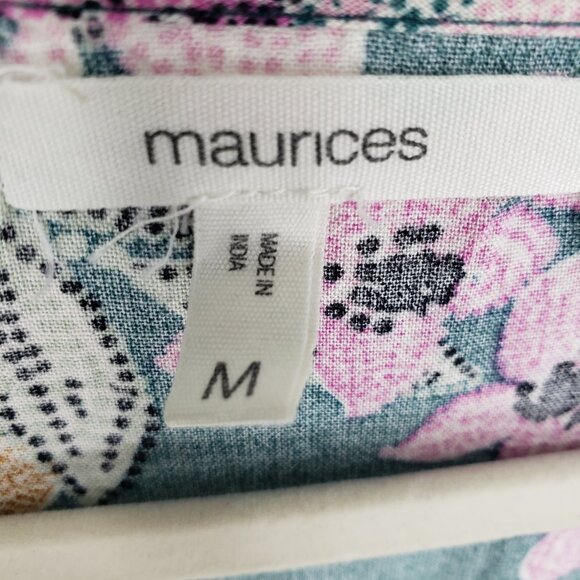 3/$25 Maurices Floral V Neck Dress M Flounce Hem Faux Wrap A Line Teal - Picture 3 of 9